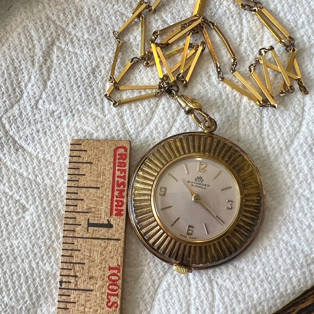 RARE Bucherer pendant watch & Amerikaner gold filled necklace WORKS